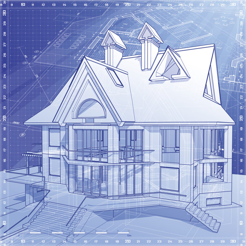 «Omri House Blueprint In 3D On Canvas» par -Vadmir-, impression, H 12 po x l 12 po
