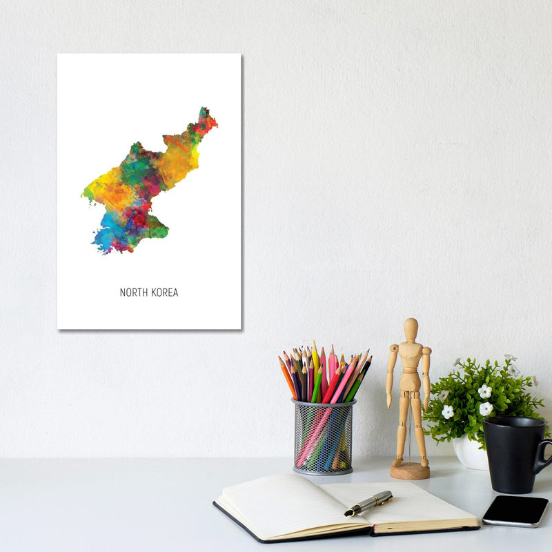North Korea Map by Michael Tompsett - Wrapped Canvas Print, 20.32 cm H x 30.48 cm W