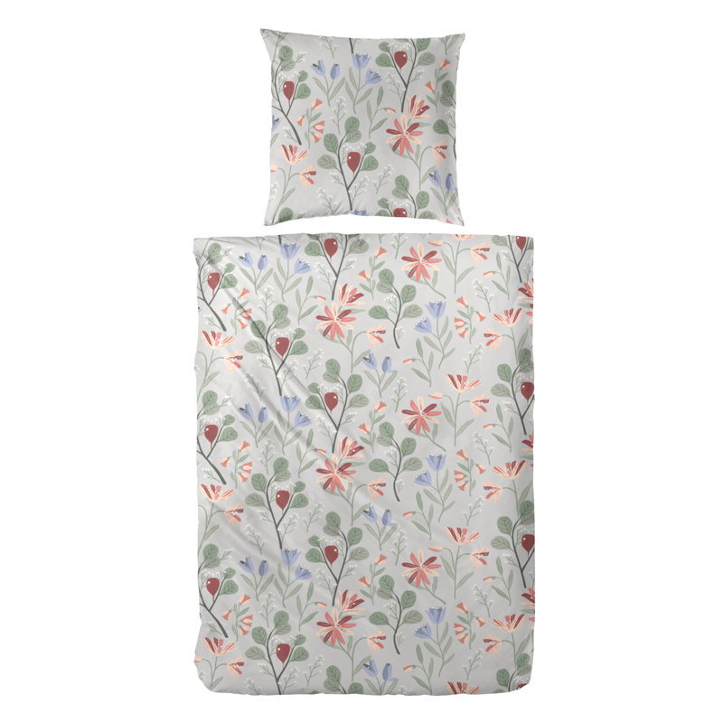 Cinelli Cotton Floral Duvet Cover Set with Pillow Shams Included, Red/Green