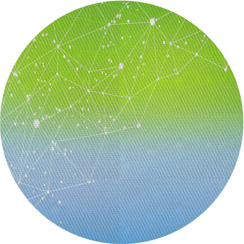Tapis bleu/vert à motifs, Rond 4 pi