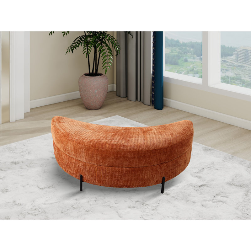 Grand repose-pieds rembourré avec rangement demi-lune, Chenille orange brûlé