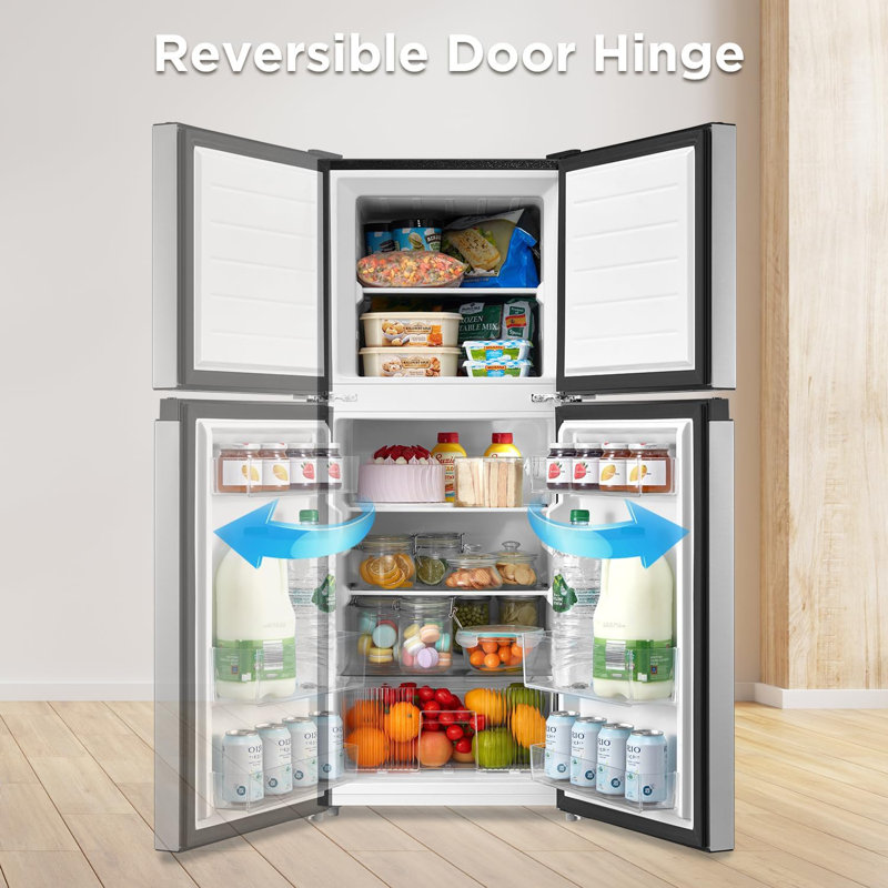 Midea 4.5 Cu Ft Compact Refrigerator and Freezer, 2 Door, Stainless Steel, Silver