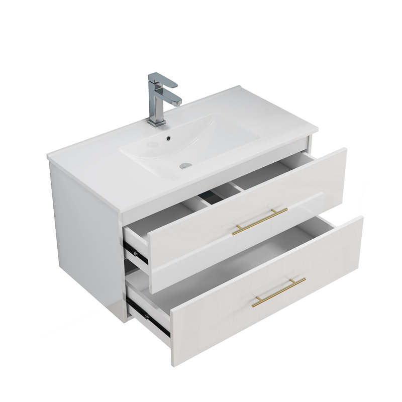 Meuble-lavabo mural blanc brillant 36 po avec lavabo 36 po, Blanc lustré, 36"