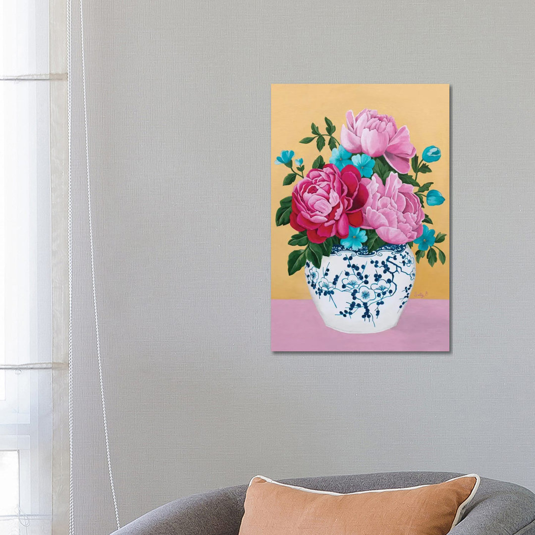 Chinoiserie Vase and Peony by Sally B - Wrapped Canvas Graphic Art