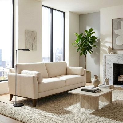 Keeley Beige Micro Boucle Fabric Sofa with Walnut Wood Legs