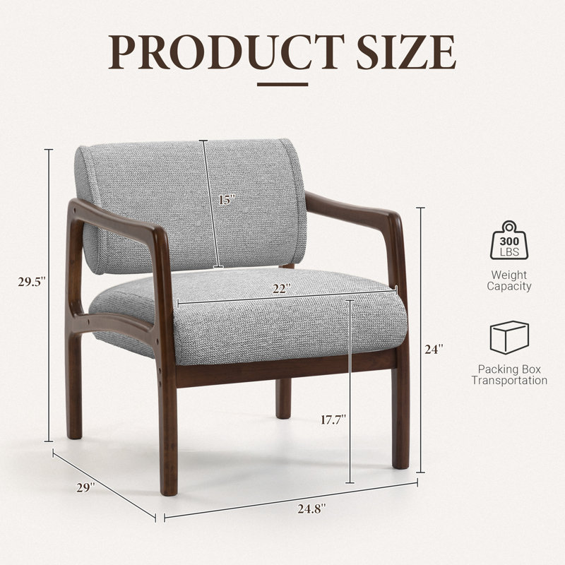 Modern Solid Wood Accent Chair Arm Chair with Adjustable Backrest 360° Rotating, Gray