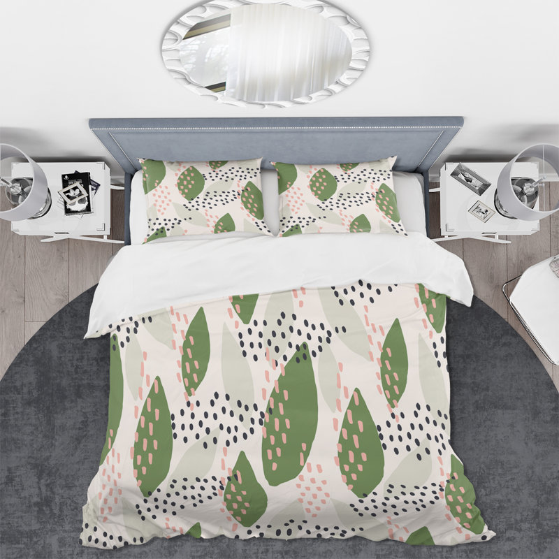 Housse de couette en microfibre 3 pièces, Vert / beige, Housse de couette pour grand lit + 2 taies décora