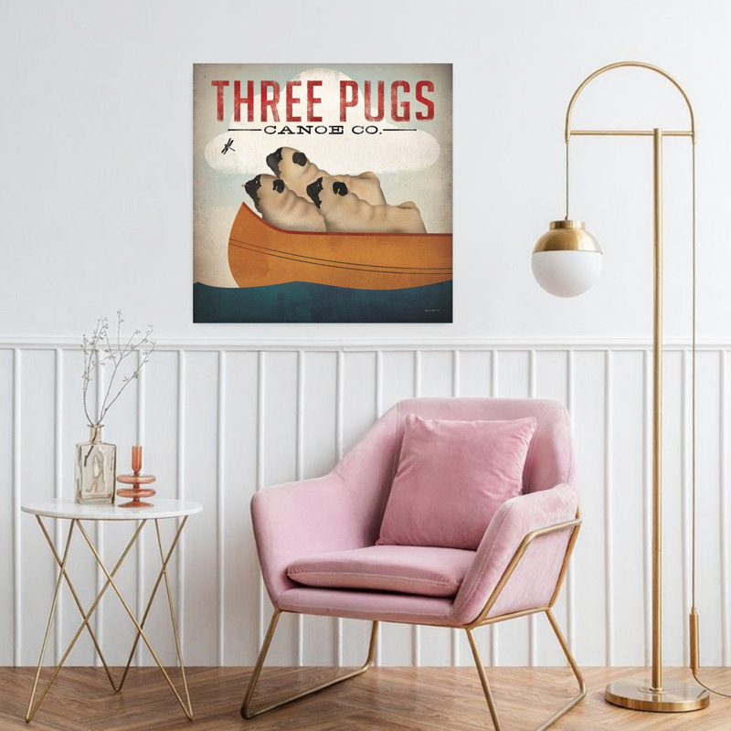 «Three Pugs In A Canoe» V3, H 32 po x l 32 po