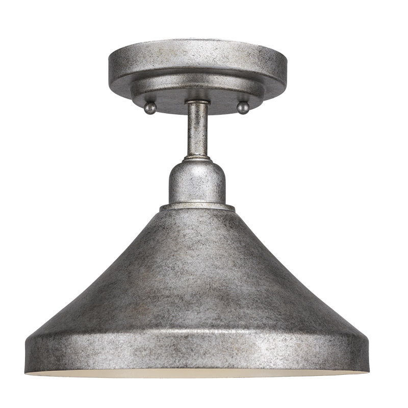 Eilif Vintage 1 Light Semi-Flush With Dark Granite Cone Metal Shade, 9.5" H x 10" W x 10" D, Dark Granite