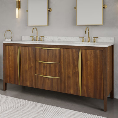 Meuble-lavabo double en marbre blanc Carrara de 72 po Klemenc