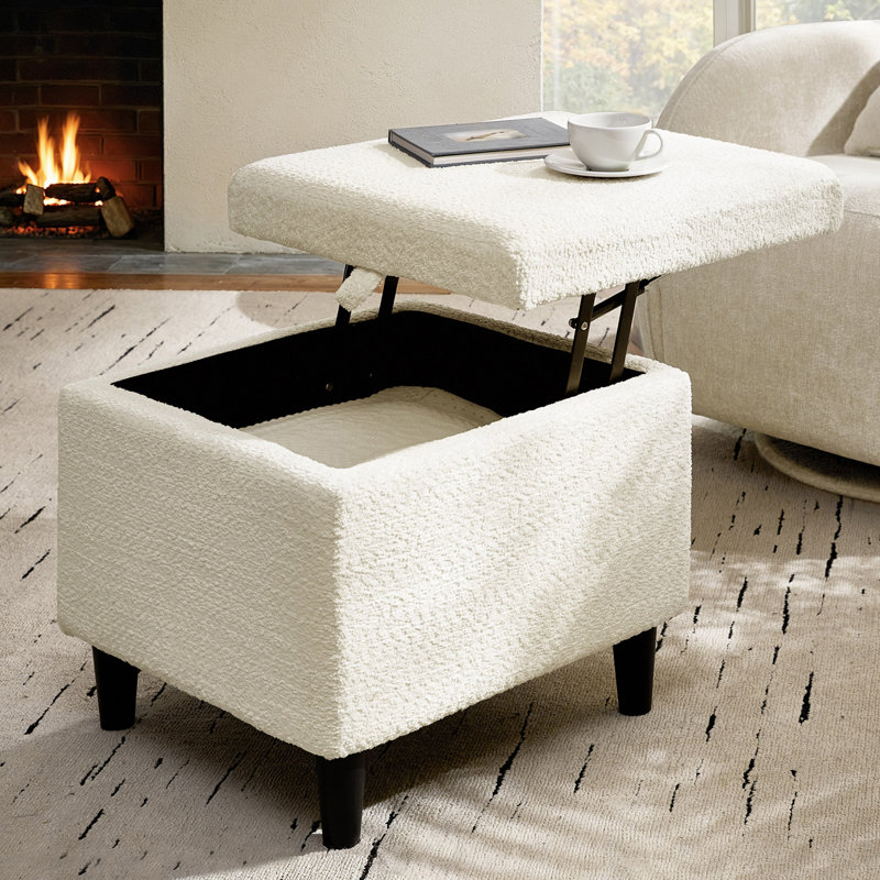 Repose-pieds carré avec rangement Willie, Beige