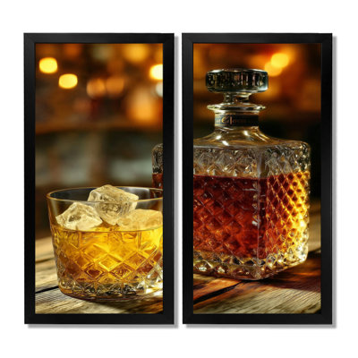 «Yellow Yellow Brown Whiskey Drink With Friends», art sur toile jaune, art mural de cuisine jaune 2 pièces