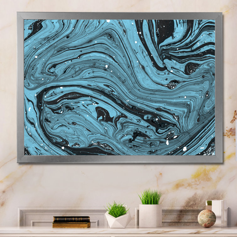 New Original Blue Marble Paint Pour Painting, Acrylic Paint on Stretched  Canvas 