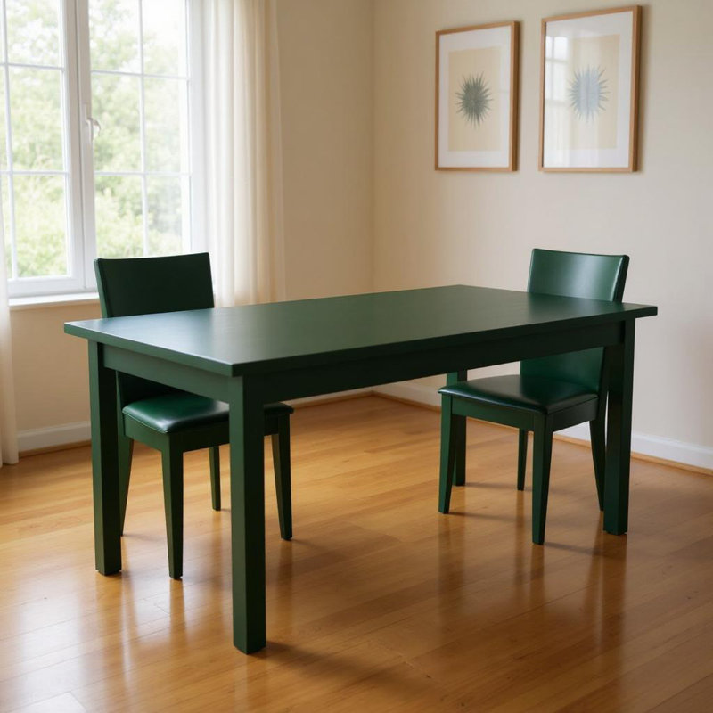 48" Dark Green Solid Wood Dining Table, Dark Green
