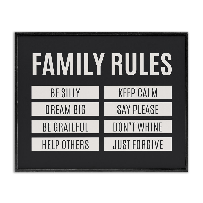 Giclée encadrée noire Family Rules, Giclée encadrée noir minuit, H 24 po x l 30 po