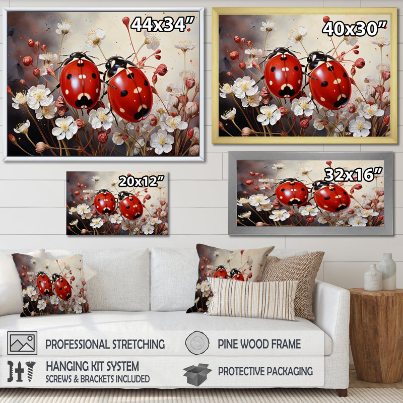 Sérénade florale à pois et coccinelle, Cadre simple noir, H 12 po x l 20 po x P 1 po