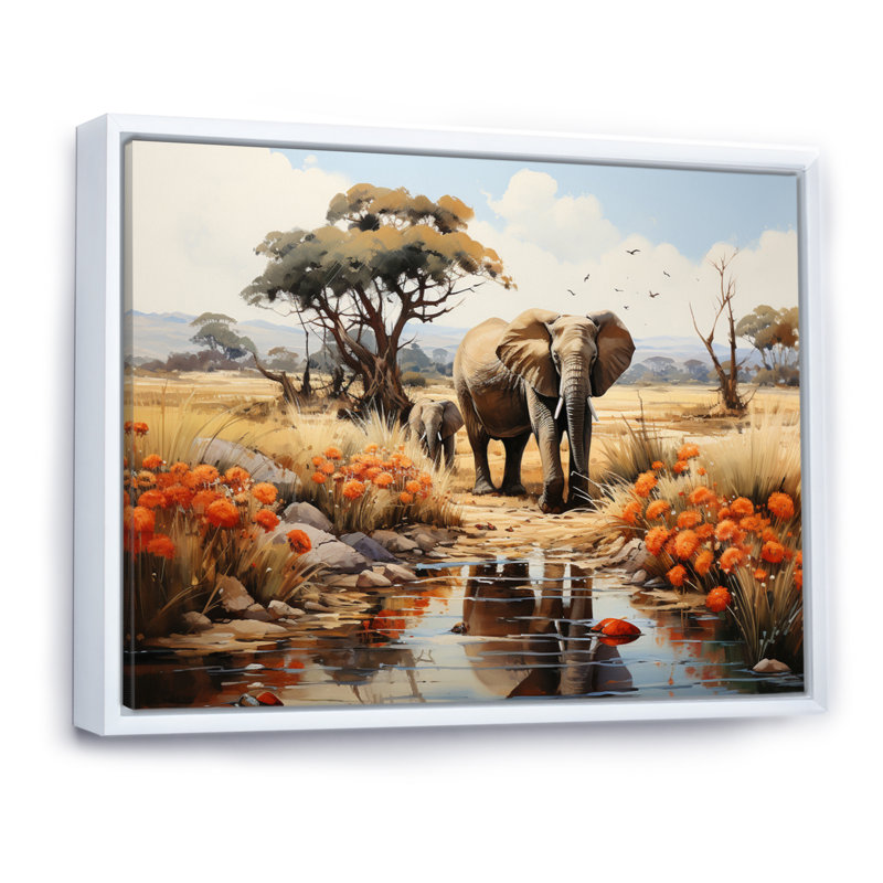 African Natures Symphony sur impression sur toile, Cadre flottant blanc, H 16 po x l 32 po x P 1 po