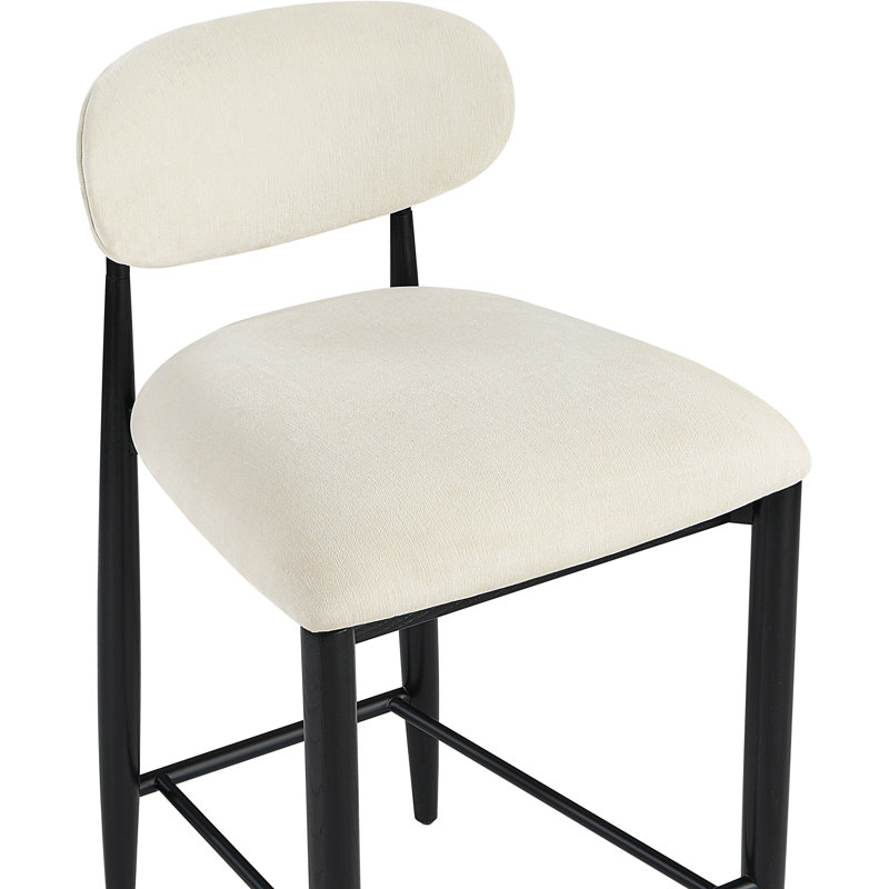 Tabouret en tissu Riccio, Tissu de polyester beige, Noir, Fini thermolaqué