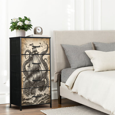 4 Drawer Dresser for Bedroom, Narrow Chest of Drawers, Wooden Top and Study Iron Frame 18"x37.5"-(WxH)