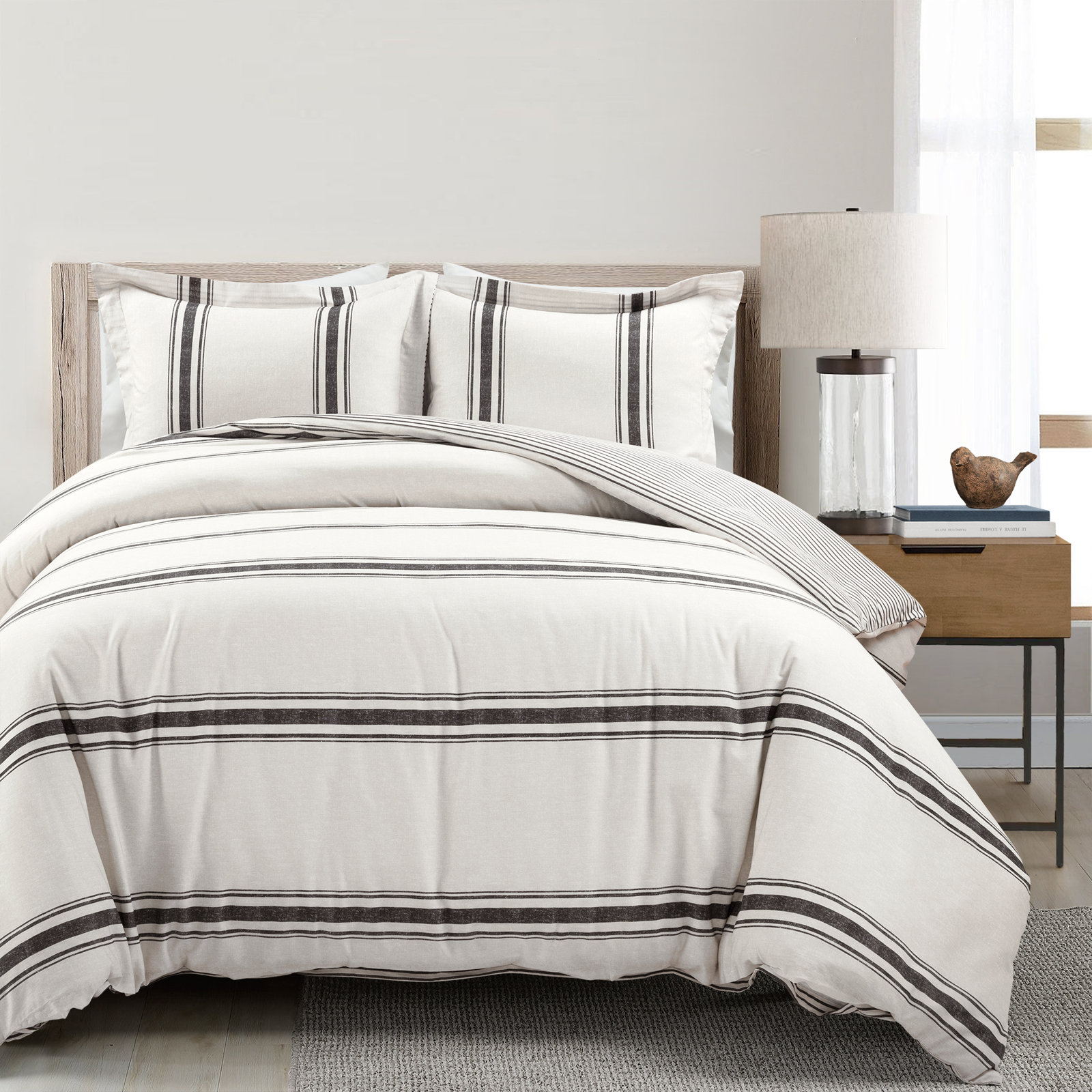 Standard Cotton 460 TC Reversible 3 Piece Duvet Cover Set, Queen Duvet Cover + Standard 2 Shams, Black
