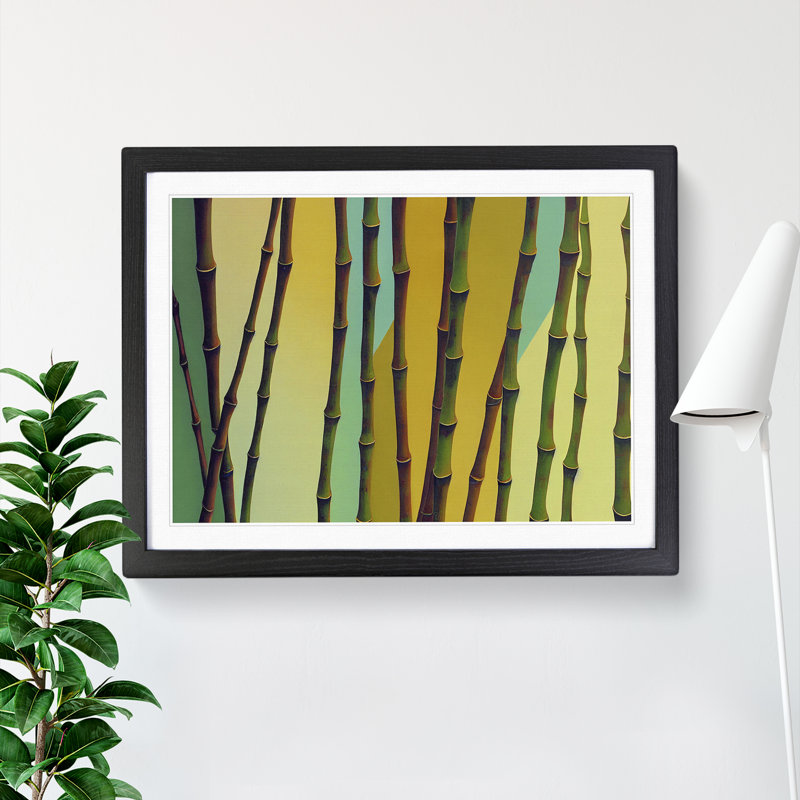 Lush Abstract Bamboo Forest - Single Picture Frame Print, Black, 46cm H x 64cm W x 2cm D