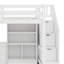 Lit mezzanine double avec bureau et tiroirs, armoire et escalier de rangement-387098187
