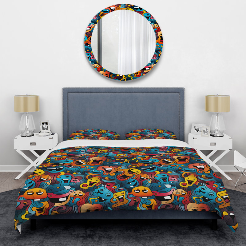 Ensemble de housse de couette Popart Emoji Abstract Fusion I, Housse de couette simple + 1 taie décorative stan