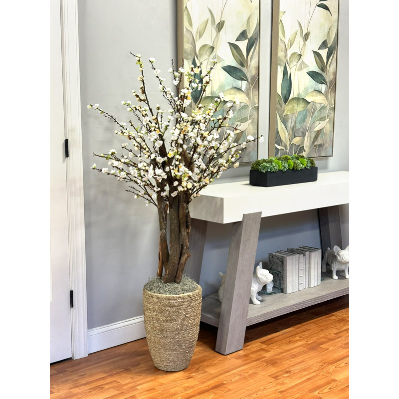White Cherry Blossom Tree in Tan Pot,  63" H x 33" W x 33" D