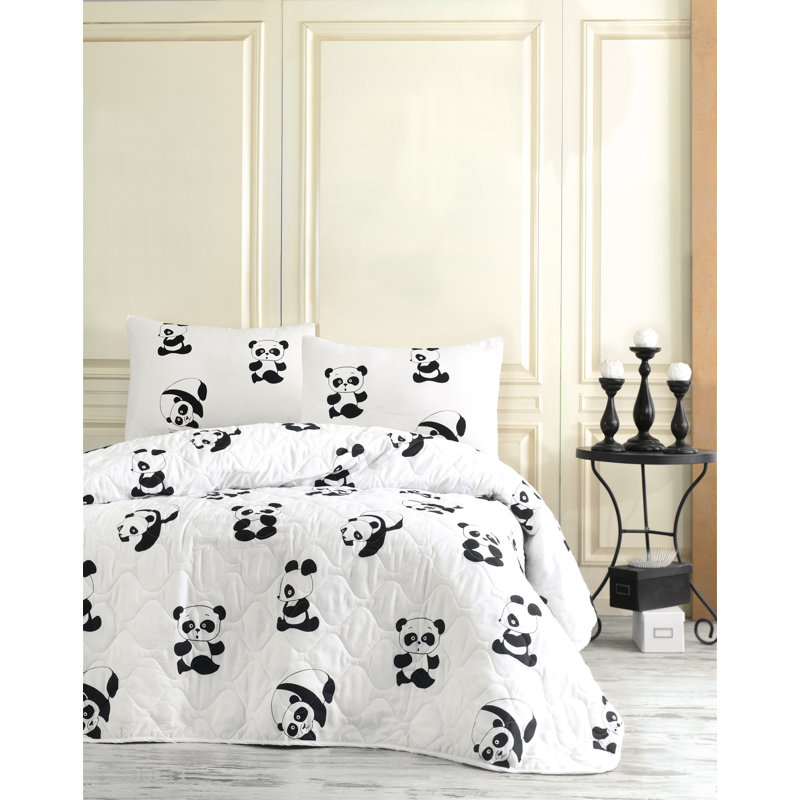 Double Quilted Bedspread Set, Black & White, 79 x 87 | 65% Cotton / 35% Polyester Cover, 100% Fiber Filling | Machine Washable, Button Closure Duvet & Envelope Pillowcase | Luxurious 120 Thread Count, Cozy & Stylish Design