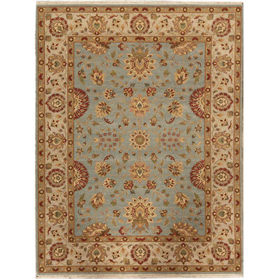 Tapis bleu clair et gris noué à la main de haute qualité