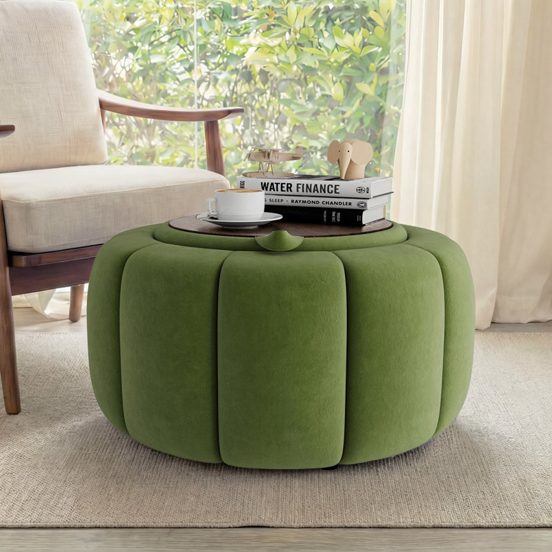 Repose-pieds rond avec rangement 27,2 po,  Velours - vert
