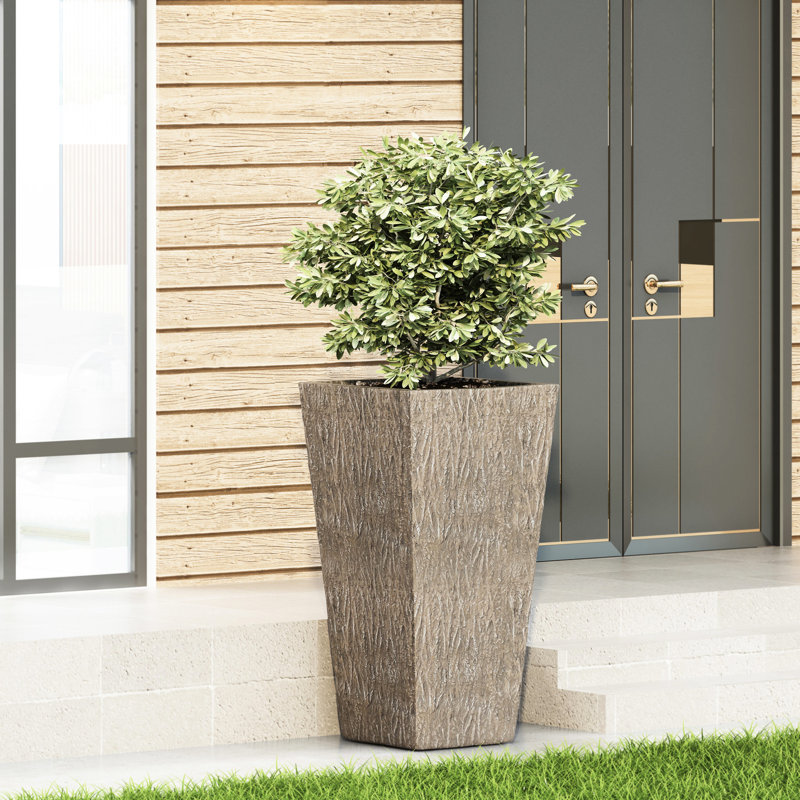 Planter - Concrete With Natural Stone Look, 16.21" W X D 31" H, Enhance Your Patio Beauty, No Assembly Required Outdoor Space,