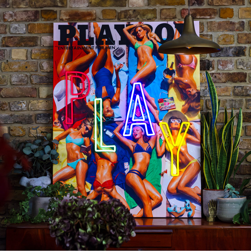 Art mural Playboy avec néon à DEL - Housse de plage