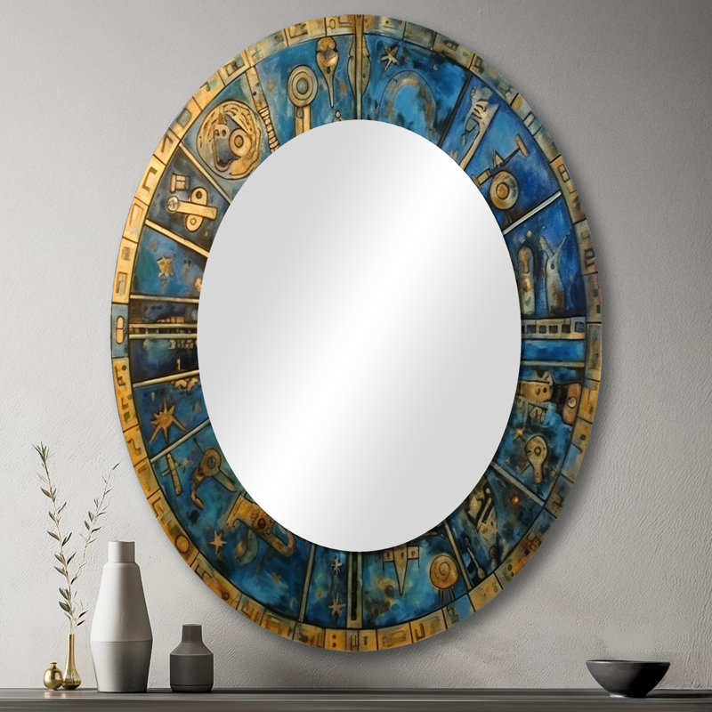 The Great Mystery Vintage Mandala Illustration - Large Oval Wall Mirror On Metal, 43" x 33"