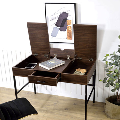 Oak & Black Finish Writing Desk W/Usb