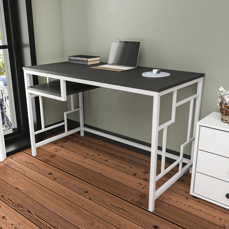 Marquala 120cm Wide Metal Frame Computer Desk, Black/White