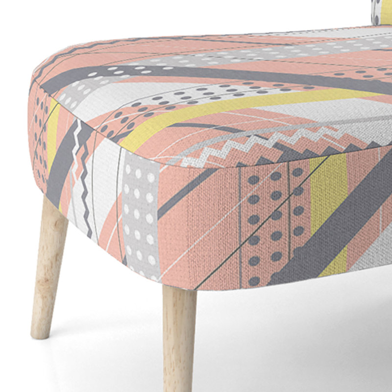 Peach And Silver Striped Pattern - Velvet Upholstered Patterned Accent Side Chair