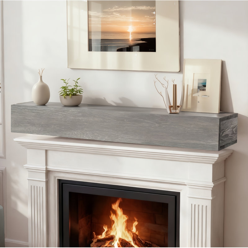 72" Rustic Wood Fireplace Mantel , Wall-Mounted & Floating Shelf For Home Decor, 72", Gray