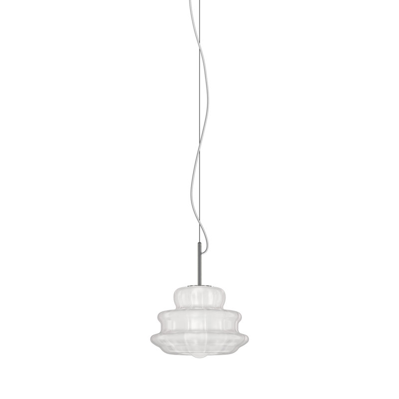 Novecento Suspension M Crystal Striped Glass Glossy Chrome E26 Ul, 91" H x 11" W x 11" D, White Striped, E12/Candelabra