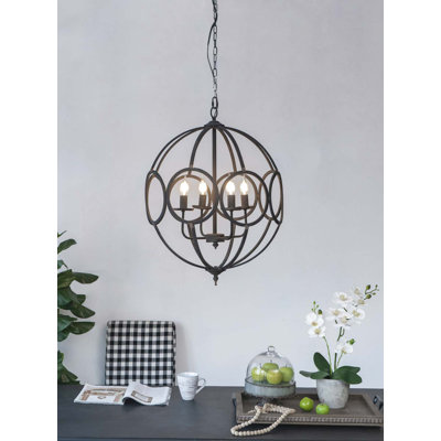 4 - Light Metal Chandelier, Hanging Light Fixture with Adjustable Chain for Kitchen Dining Room Foyer Entryway, Bulb Not Included