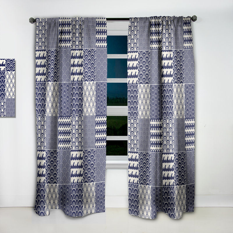 Coastal Curtain Panel, Japanese Wave Pattern Blackout Decor - Japanese Ocean Wave Pattern, 52" W x 90" L