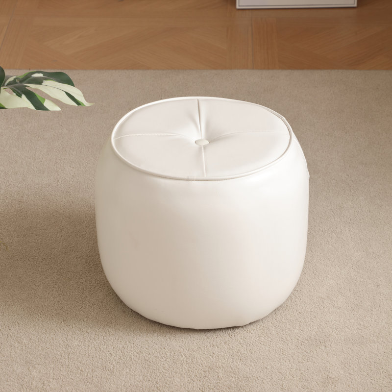 30cm Small Tufted Round Upholstered Ottoman, White
