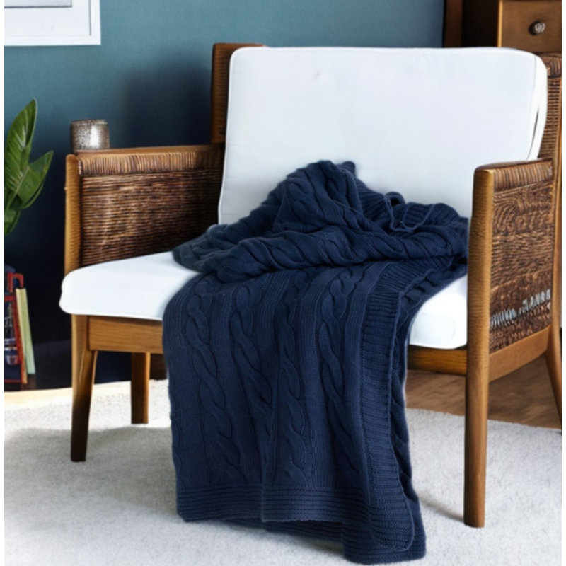 Jeté en tricot bleu 100% coton