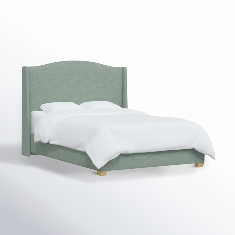 Allis Upholstered Wingback Bed, California King, Textured Seafoam Linen