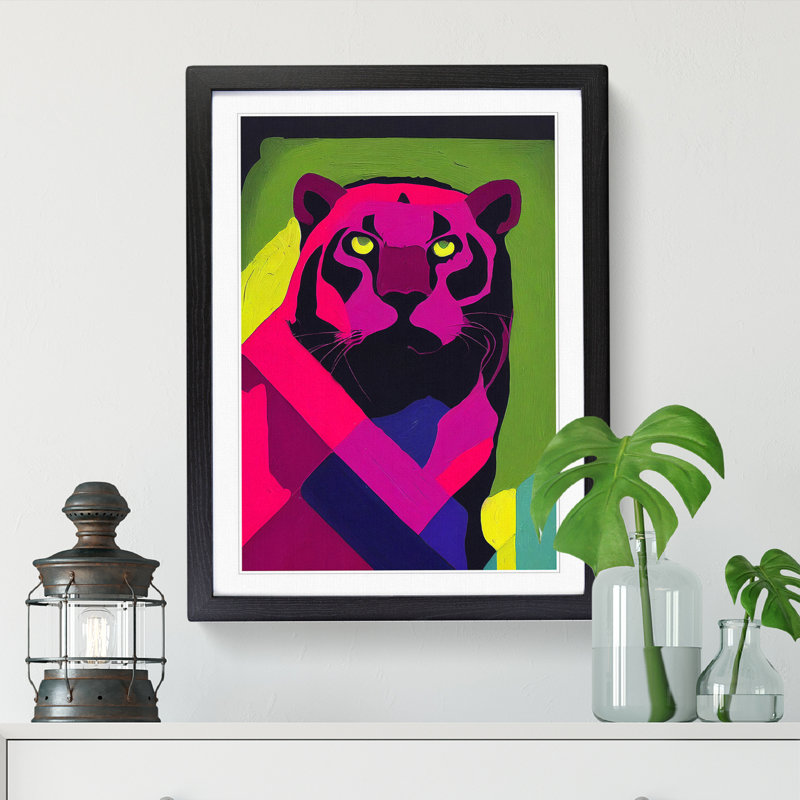 Panther Pop Art Vol.2 1 Piece Single Picture Frame Painting, 64cm H x 46cm W x 2cm D, Walnut