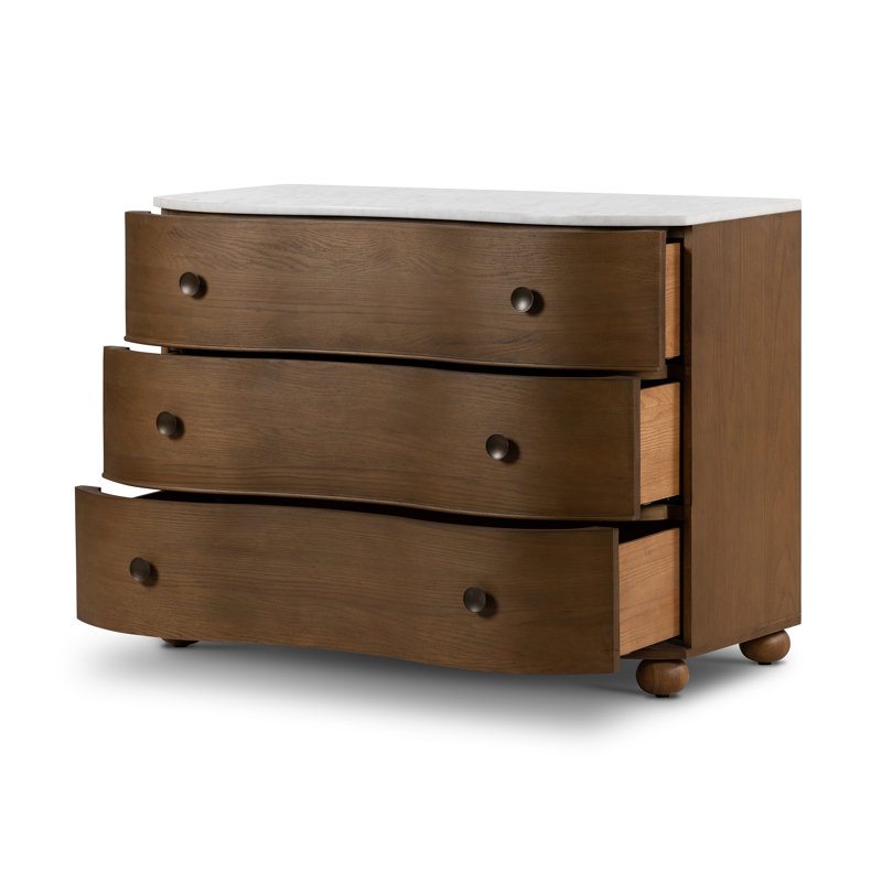 Commode 3 tiroirs l 47,5 po Tariel, Toasted Oak/Polished White Marble