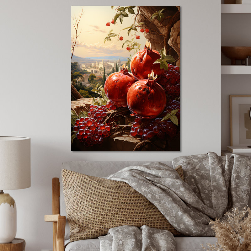 Mystic Maroon Pomegranate I - fruits, art mural en métal, H 20 po x l 12 po x P 1 po