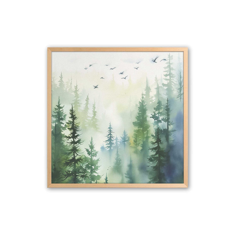 Oiseaux des bois dans la brume I, Érable brut encadré, H 21,75 po x l 21,75 po