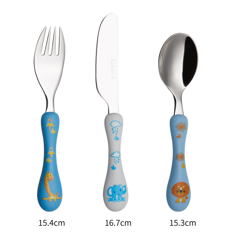 Children''s Cutlery Stainless Steel 6Pcs Set/Kids Cutlery/Toddler Utensils/Flatware - 2 X Forks, 2 X Safe Dinner Knives, 2 X Dinner Spoons - Safari