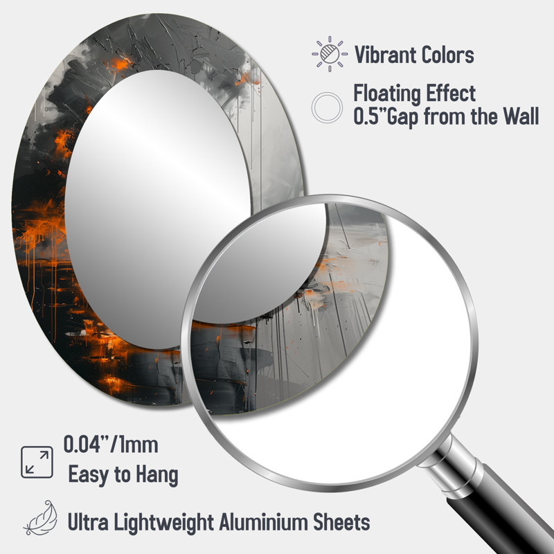 Miroir mural ovale gris et orange, 40 po x 30 po